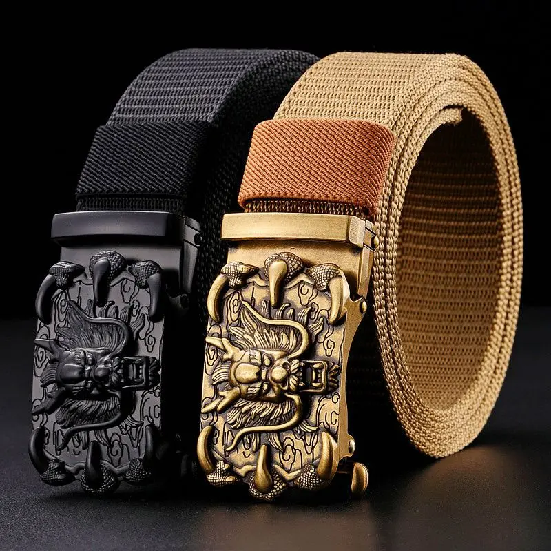 Thắt Lưng Khóa Tự Động, Dành Cho Nam Giới, Thắt Lưng Vải Cánh Buồm, Thích Hợp Cho Nam Giới Trẻ Trung Và Trung Niên, Thích Hợp Cho Quần Jean Và Quần Áo, Thắt Lưng Ngoài Trời Huấn Luyện Quân Sự Dệt Hổ Titan