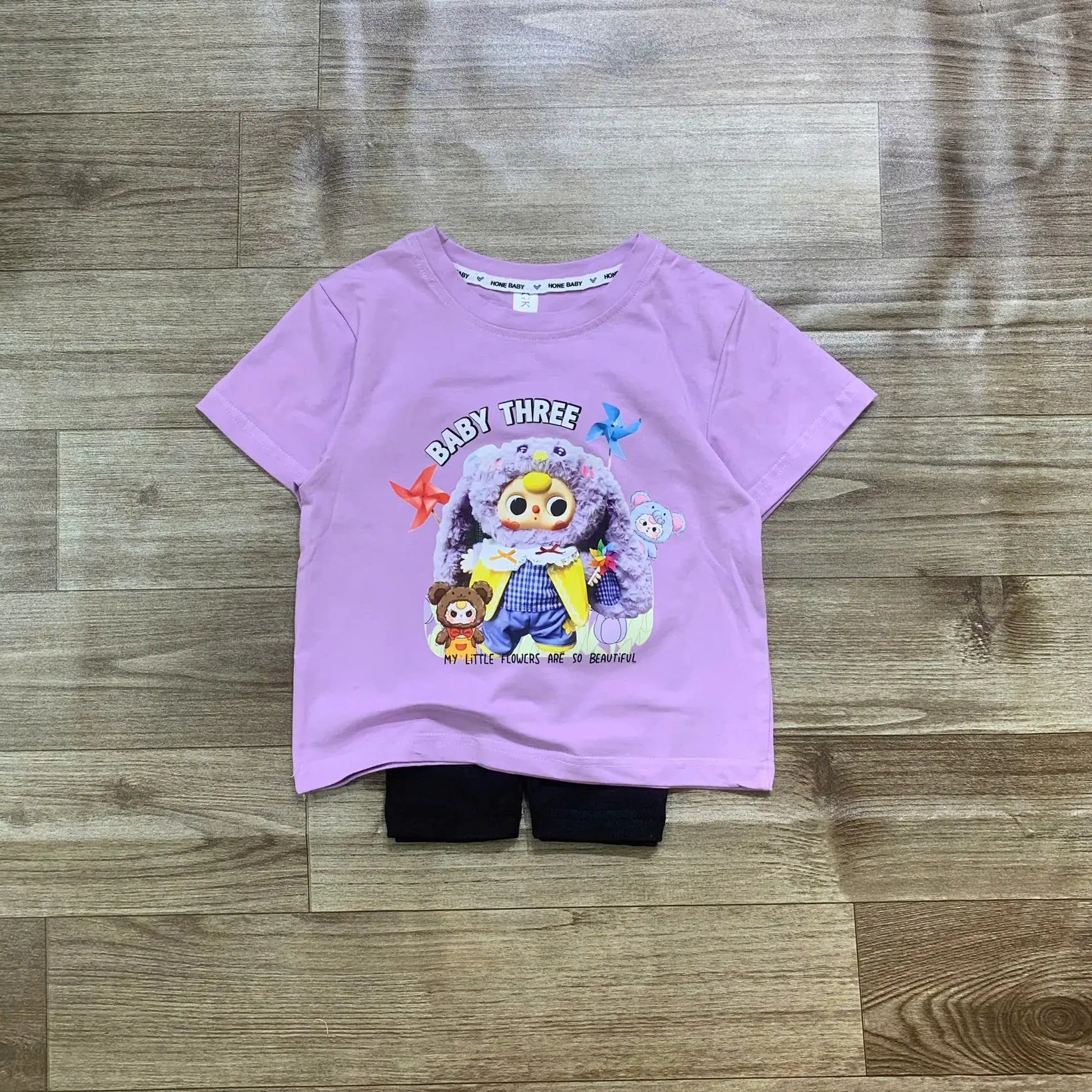 Set bộ quần áo babythree chong chóng tím khoai môn cho bé size từ 10-35kg