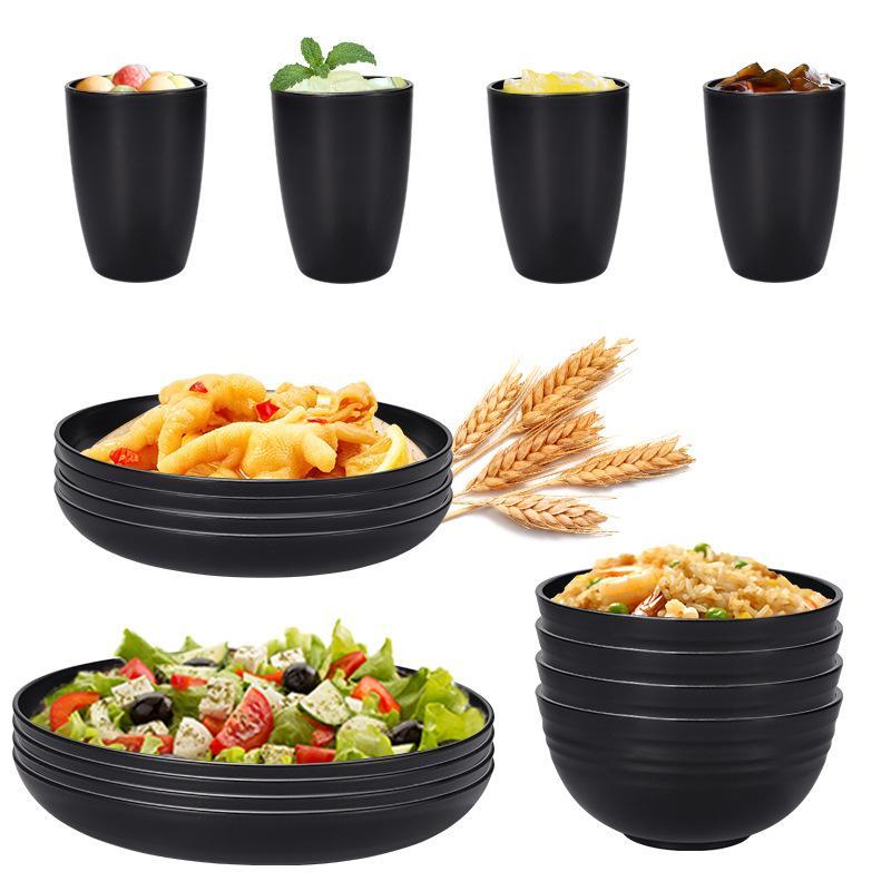 Unbreakable Wheat Straw Dinnerware Set, 16pcs Tableware Set, Including Dinner Plates*8, Bowl*4, Cup*4, Microwave & Dishwasher Safe BBQ Plates & Bowls Set, Father's Day Gifts 4