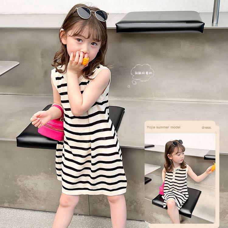 100% Cotton Children's Baby Girl Children 2024 Summer New Korean Style Stitching Tie-Dyed Mid-Length Polo Dress 3