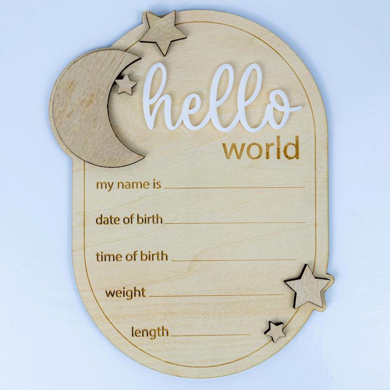 Announcement Sign Star, 6.5 Inch Wooden Hello World Welcome Sign Birth ...