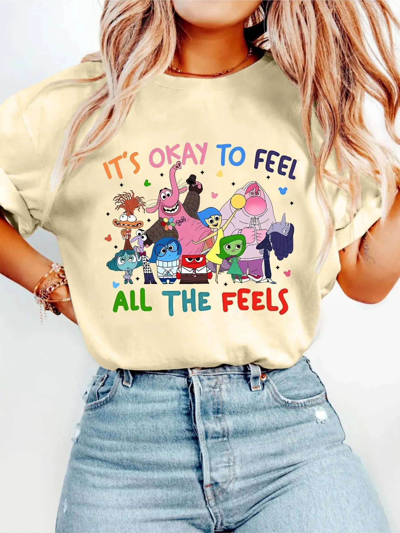 Women's Cartoon & Letter Print Round Neck Tee, Trendy Casual Short Sleeve T-shirt for Daily Wear, Ladies Summer Clothes, Summer Tops