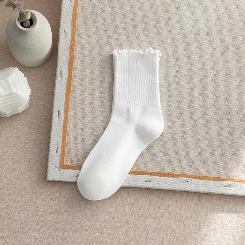 Tất Nữ Cổ Cao Bèo Nhún Phong Cách Hàn Quốc, Vớ Nữ Cổ Cao Bèo Nhún Đáng Yêu  Women Cotton Voi