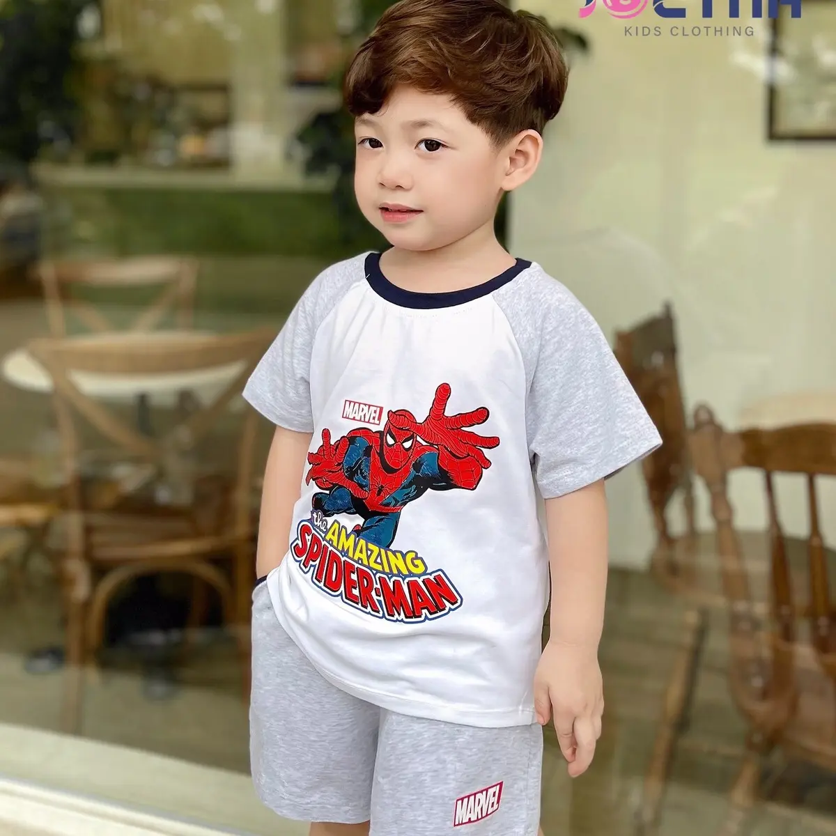 Set cotton bé trai hình người nhện