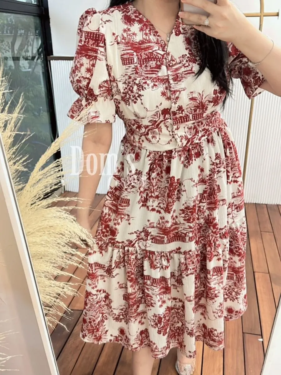 Domscorner - Riona button dress - button dress - puff sleeve dress