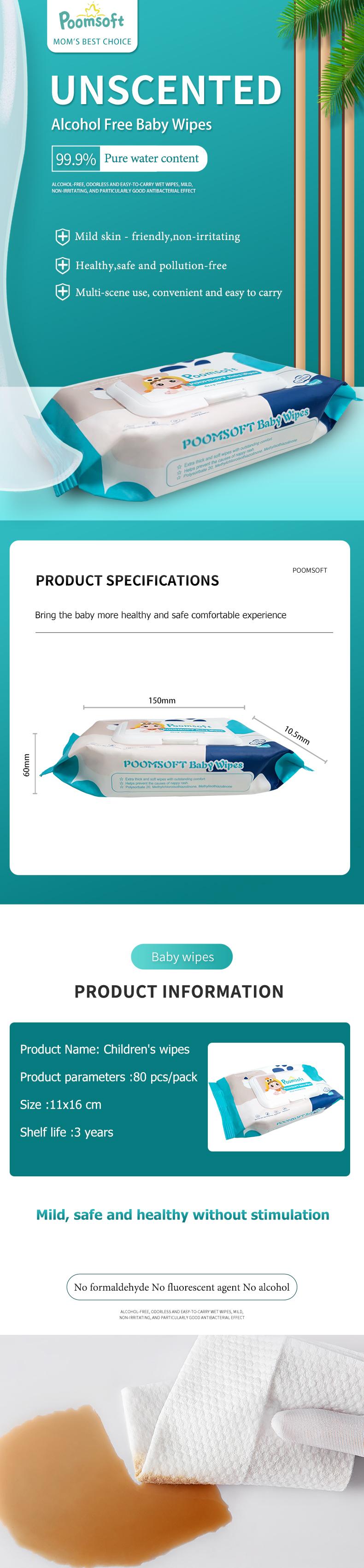 Product Introduction of Poomsoft 20 Packs x 80 Sheet Non-Alcohol Unscented Safe For Baby Gentle Wipes Wet Tissue Disposable Cotton Wipes Paraben Free 12