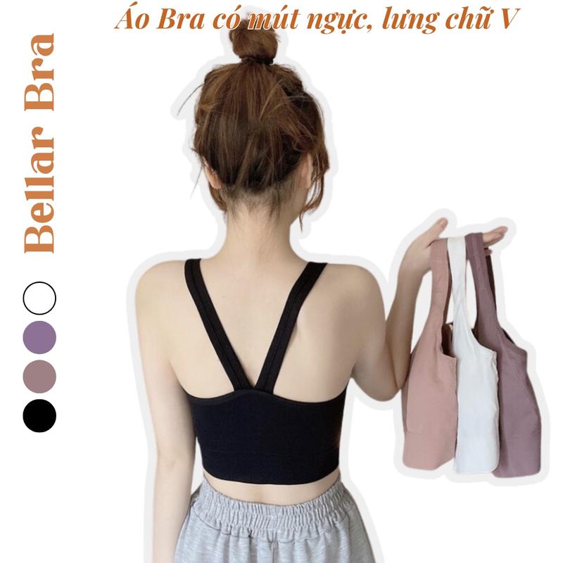 Áo ba lỗ có mút ngực Bellar Bra - Áo bra cotton đệm mỏng thoáng khí croptop lưng chữ V phong cách thể thao Sport Tập Gym BBB0481