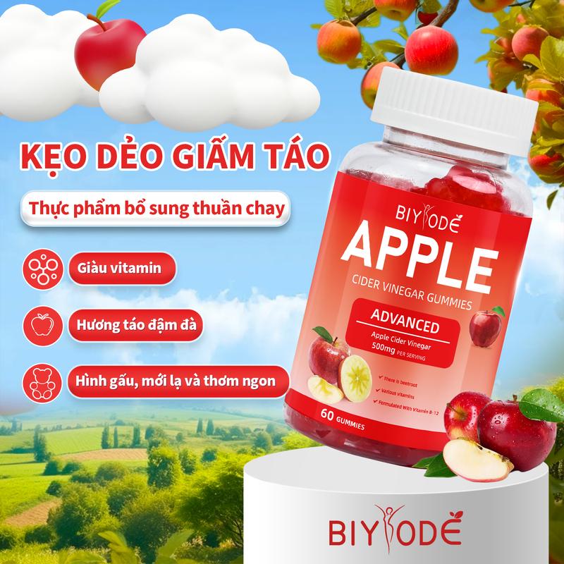 [24H] BIYODE-Kẹo làm đẹp táo được khuyên dùng chính thức Chứa Vitamin B9 + Vitamin B12 Vua của các loại trái cây Apple Women's Beauty Bổ sung năng lượng Beauty Bear Gummy Candy 60 viên(Giảm giá giới hạn 100 chai)  collagen