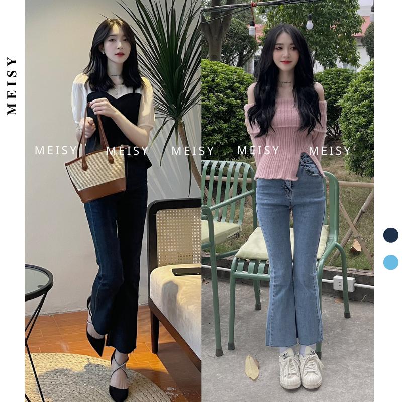  Quần jean bò loe màu xanh đậm chất da cá Meisy 