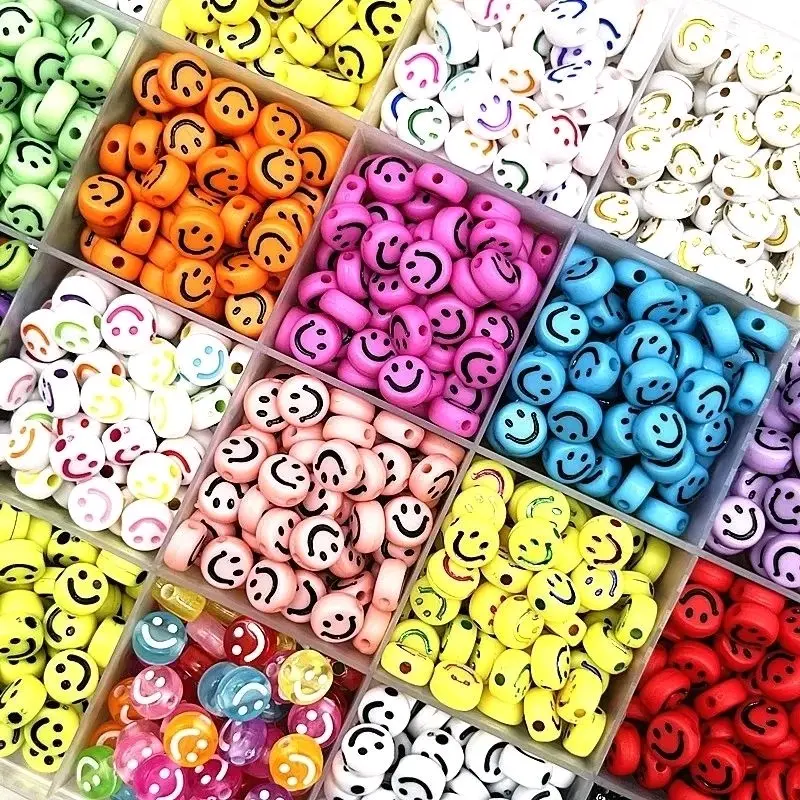 110pcs Manik Manik Smile Bulat Pipih Mote Emoji Smile Buah bahan Kerajinan