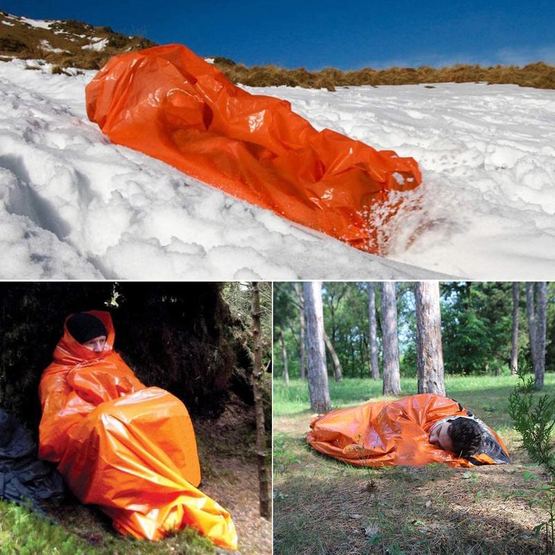 Product Introduction of Outdoor Emergency Survival Sleeping Bag Thermal Blanket Mylar Waterproof Reusable Sack Portable Camping Hiking Emergency Gear 7
