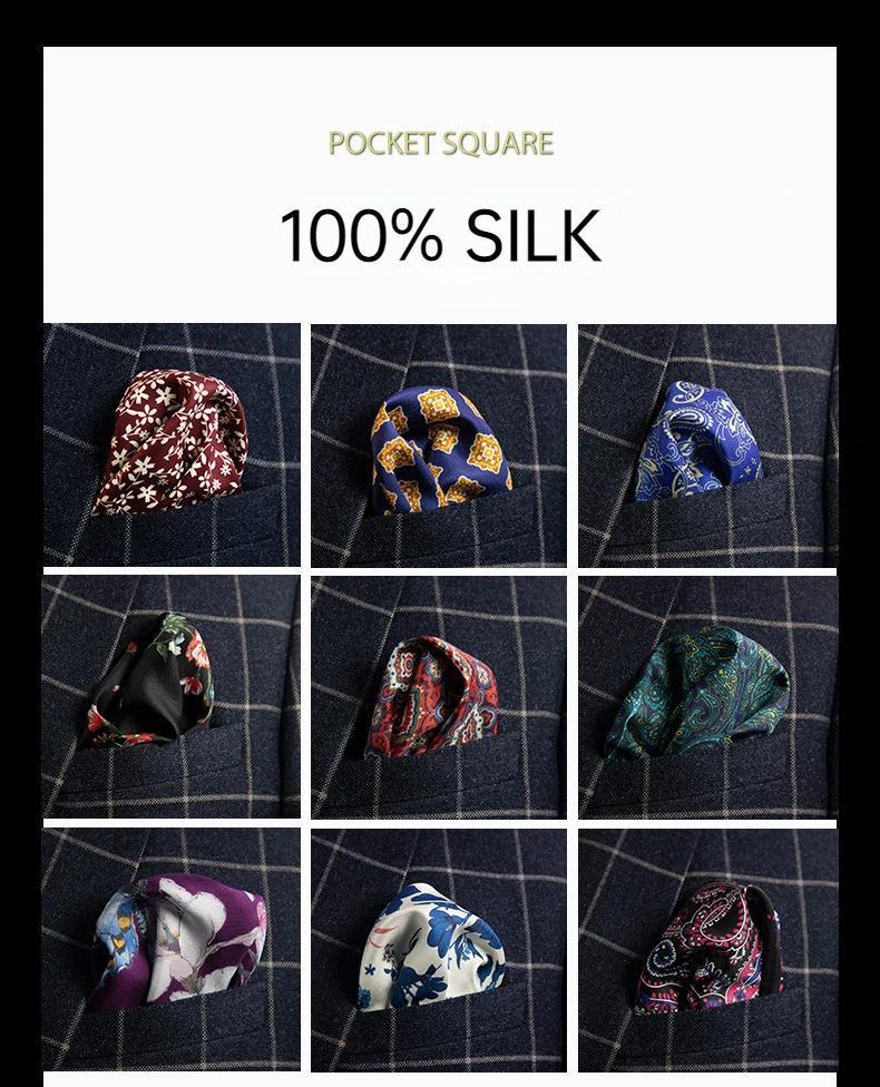 Product Introduction of Men 100% Silk Pocket Square Print Real Satin Small Square Scarf Gentleman Business Suit Shirt Chest Scarf Handkerchief 30*30 Cm 13