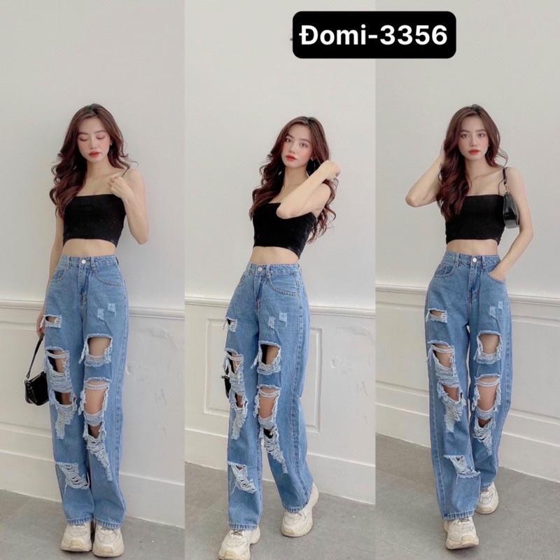 Quần jean ống rộng rách te tua ulzzang Lê Huy Fashion MS 3356 Pants Women
