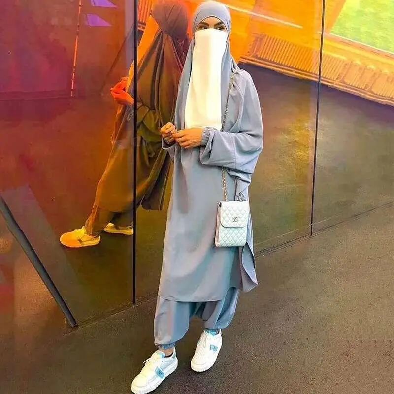 Bộ Đồ Thể Thao Có Mũ Trùm Đầu, Dành Cho Phụ Nữ, Phong Cách Hồi Giáo, Bộ Hai Mảnh Jilbab, Thích Hợp Cho Lễ Kỷ Niệm Eid, Có Thể Đeo Làm Trang Phục Cầu Nguyện Abaya Kèm Quần, Khimar Dài, Áo Choàng Che Phủ Toàn Bộ