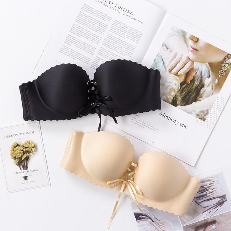  Áo lót nữ không gọng có dây rút tạo khe gợi cảm nâng ngực mềm mại mã ANM-36 Bra Đen 