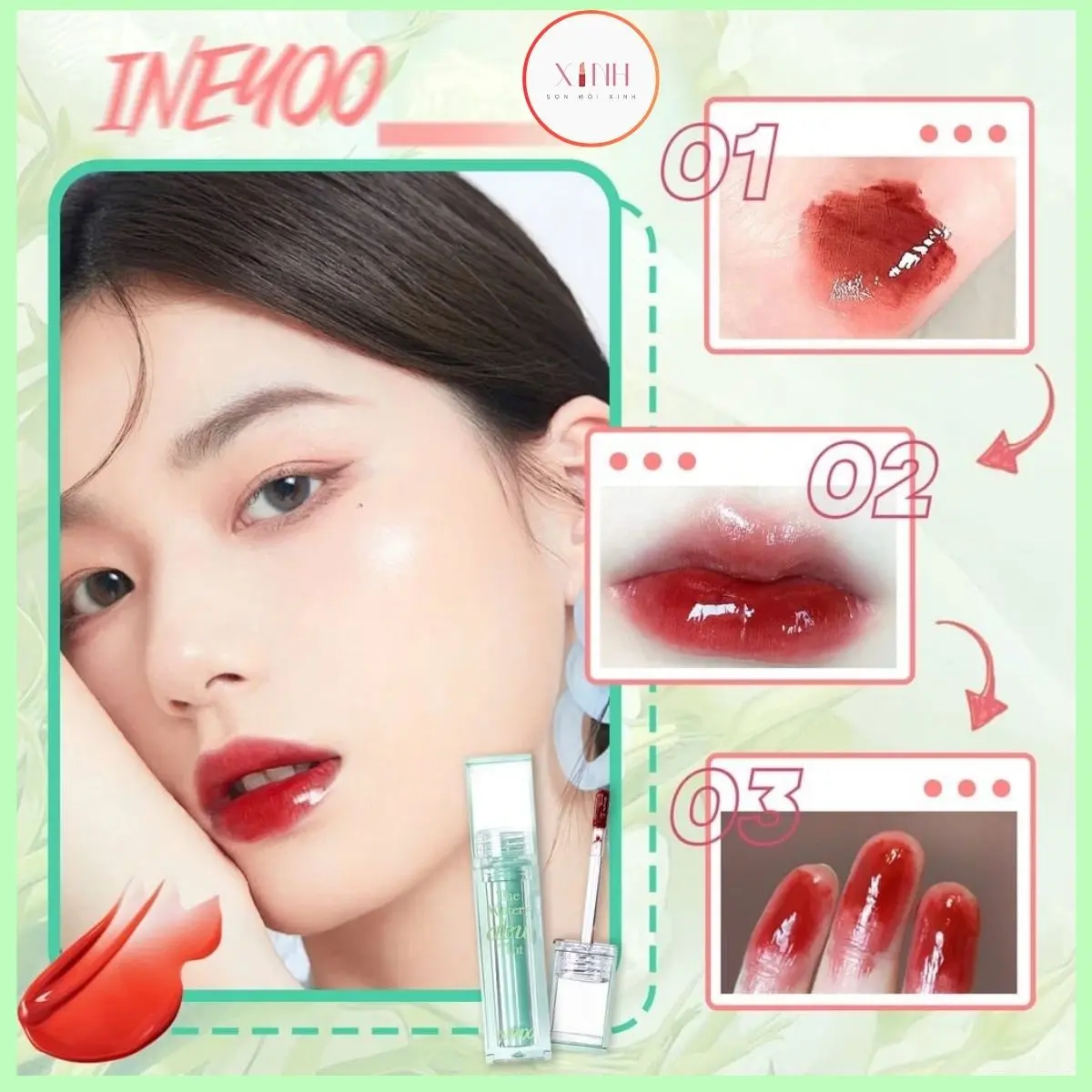 Son Tint Bóng Lì INEYOO The Watery Dew Tint dưỡng ẩm lâu trôi hiệu ứng tráng gương Nữ Son Môi Mỹ Phẩm mlbb son  bóng