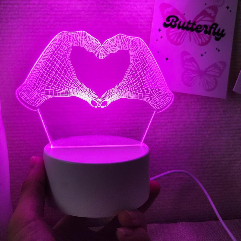 3D Heart Shaped LED Night Light, USB Powered Desktop Atmosphere Light, Creative Night Lamp for Bedroom Home Room Decor 2