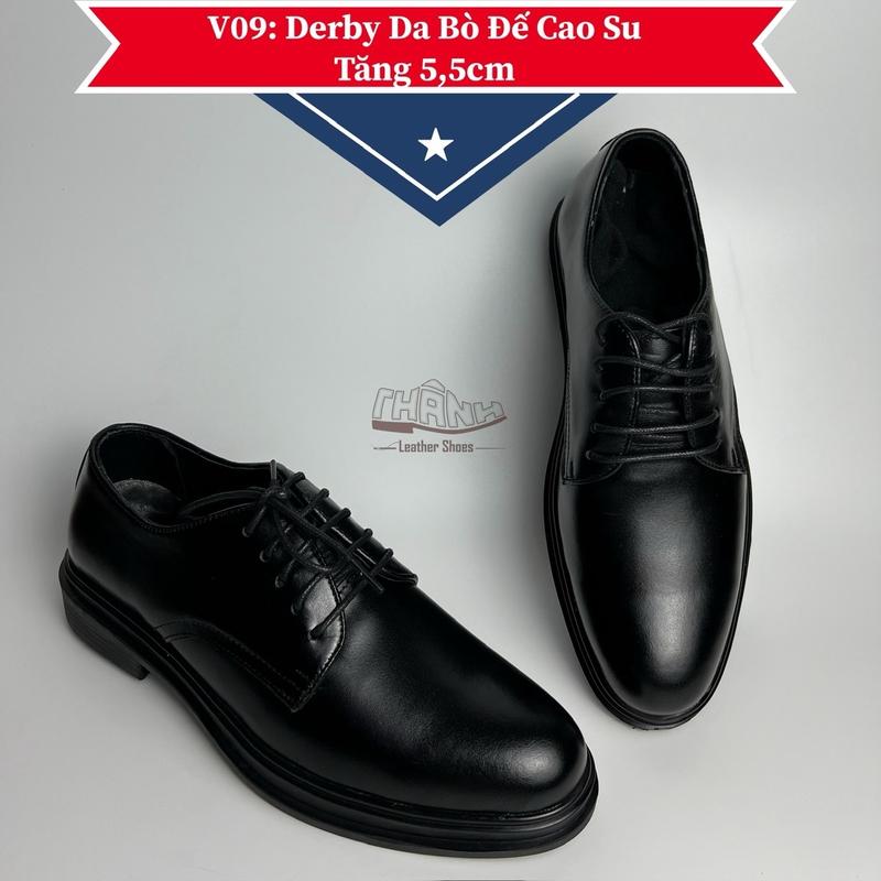 V09:giầy deby dự tiệc nam công sở da bò Cao Cấp Bản Derby đế cao su tăng cao 1 đôi ( 25cm x 12cm)Giầy Thủ Công Mũi tròn Màu đen Đồng size Penny Loafer giày tây giay quandoi giay dam cuoi