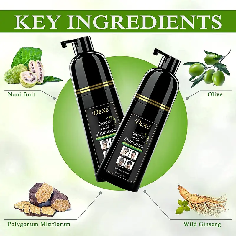 DEXE Black Hair Dye Shampoo Instant Shampo Rambut Uban Pewarna Rambut Hitam 400ml Cocok untuk Pria & Wanita 4
