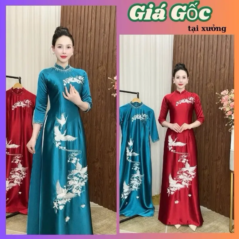 Áo dài mẹ làm sui thêu lắc tay và đính kết thủ công siêu sang và tôn dáng