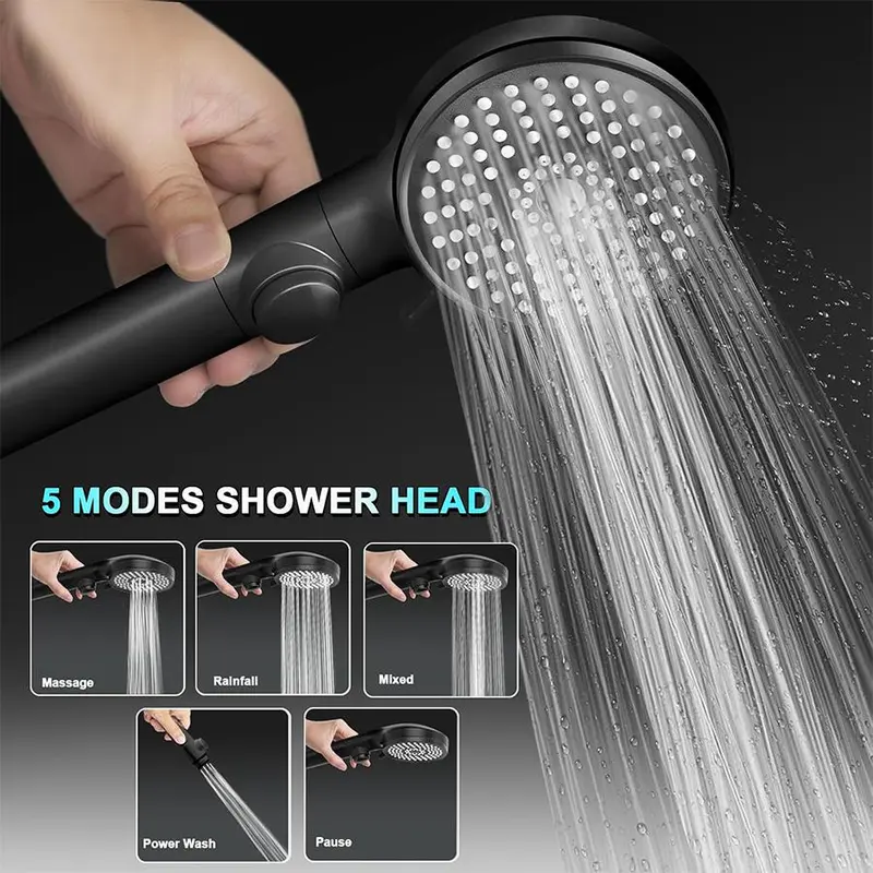 5 Modes Handheld Shower Head with Hose & Holder, 1 Set High Pressure Shower Head, Bathroom Shower Equipment for Home Dormitory Hotel Salon 2