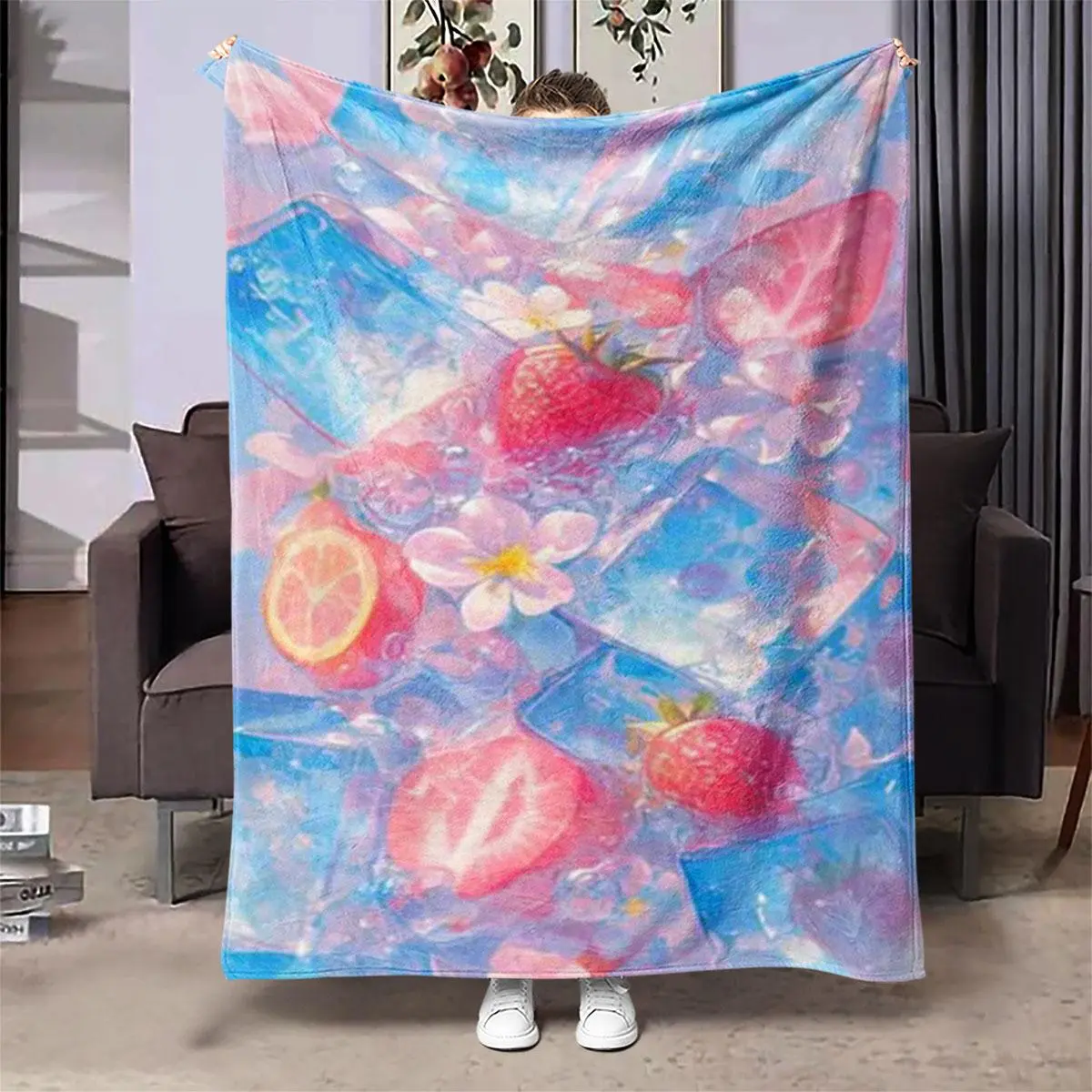 Strawberry Pattern Blanket, Soft Throw Blanket, Air-conditioned Room Blanket, Warm Nap Blanket for Home & Office, Gift for Girls