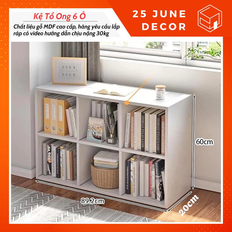 Kệ Tổ Ong 6 Ô Vuông, Kệ Sách Để Đồ Gỗ MDF Cao Cấp Kệ Để Đồ Đa Năng Trang Trí, Trưng Bày Decor Nhà Cửa - 25 June Decor