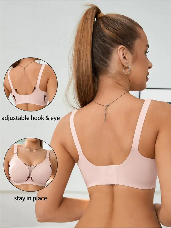 Women's Solid Color Mesh Patchwork Seamless Wireless Bra, Casual Comfortable Breathable Adjustable Strap Anti-Sagging Full Coverage Bra, Lingerie for All Seasons 7