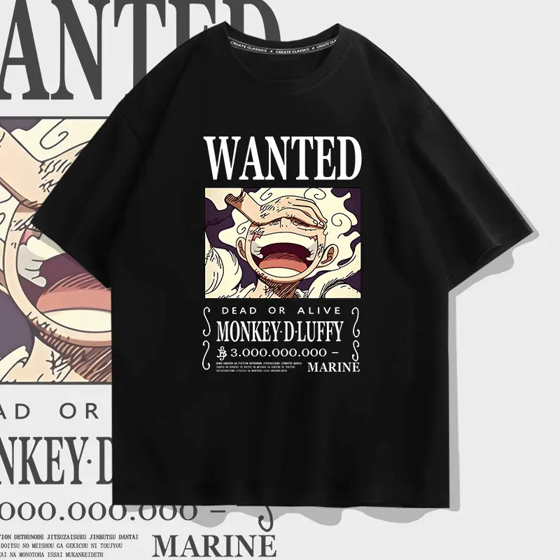 Áo Thun ngắn Tay Cotton, Anime Nhật Bản Nica Form Luffy, Dành Cho Nam Và Nữ, Phong Cách Mùa Hè, Một Mảnh, Vai Rộng, Áo Tay Lửng, 200G, Bông Cao Cấp, Chất Lượng Cao