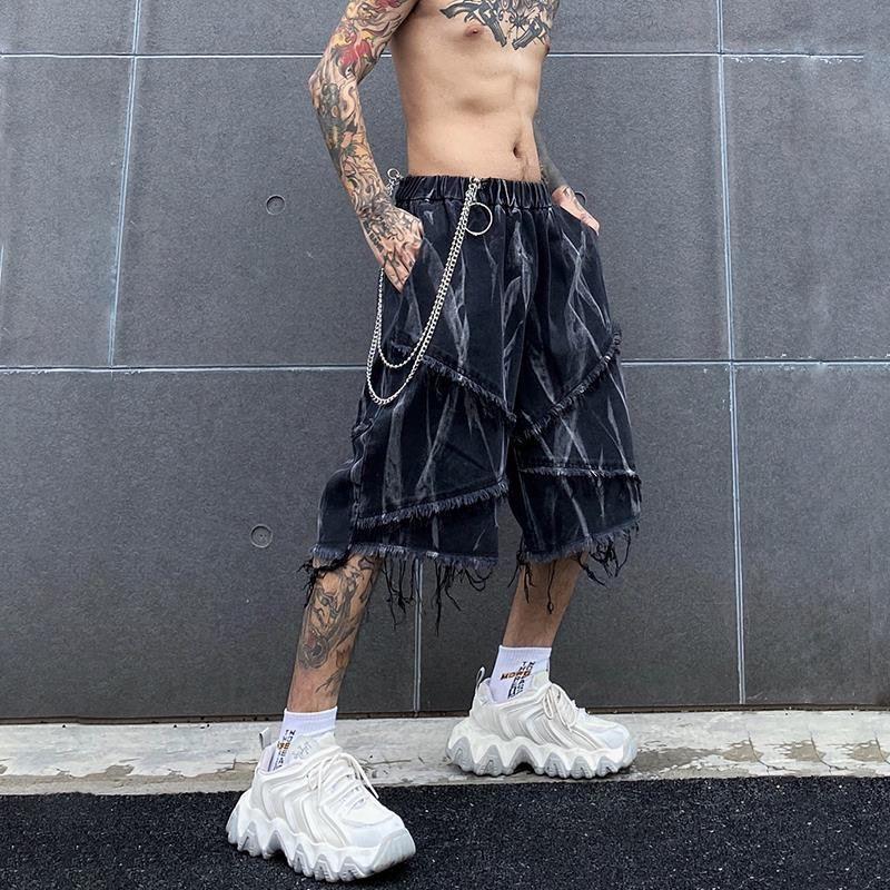 Quần Denim, Phong Cách Đường Phố Mỹ Mùa Hè Cổ Điển Goth Tie-Dye, Quần Đùi Vibe Đường Phố Cao Cấp Hợp Xu hướng Dành Cho Nam Giới, Thủ Công Giặt 0