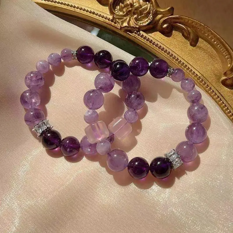 Vòng Tay Đính Cườm, Thiết Kế Mơ Ước Màu Tím, Đá Amethyst, Hổ Mắt, Vòng Tay Hoa Hồng 1