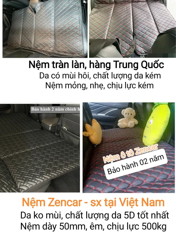 Nệm giường ghế sau ô tô xe 4 chỗ, 5 chỗ, 7 chỗ 6