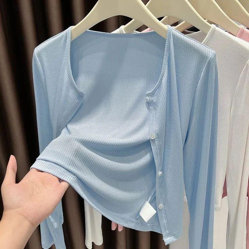 Product Introduction of Tiktok recommendation gray yarn cardigan, thin coat, sunscreen blouse, scarf, women's new office air conditioning shirt, suitable for summer, can be worn outside 8