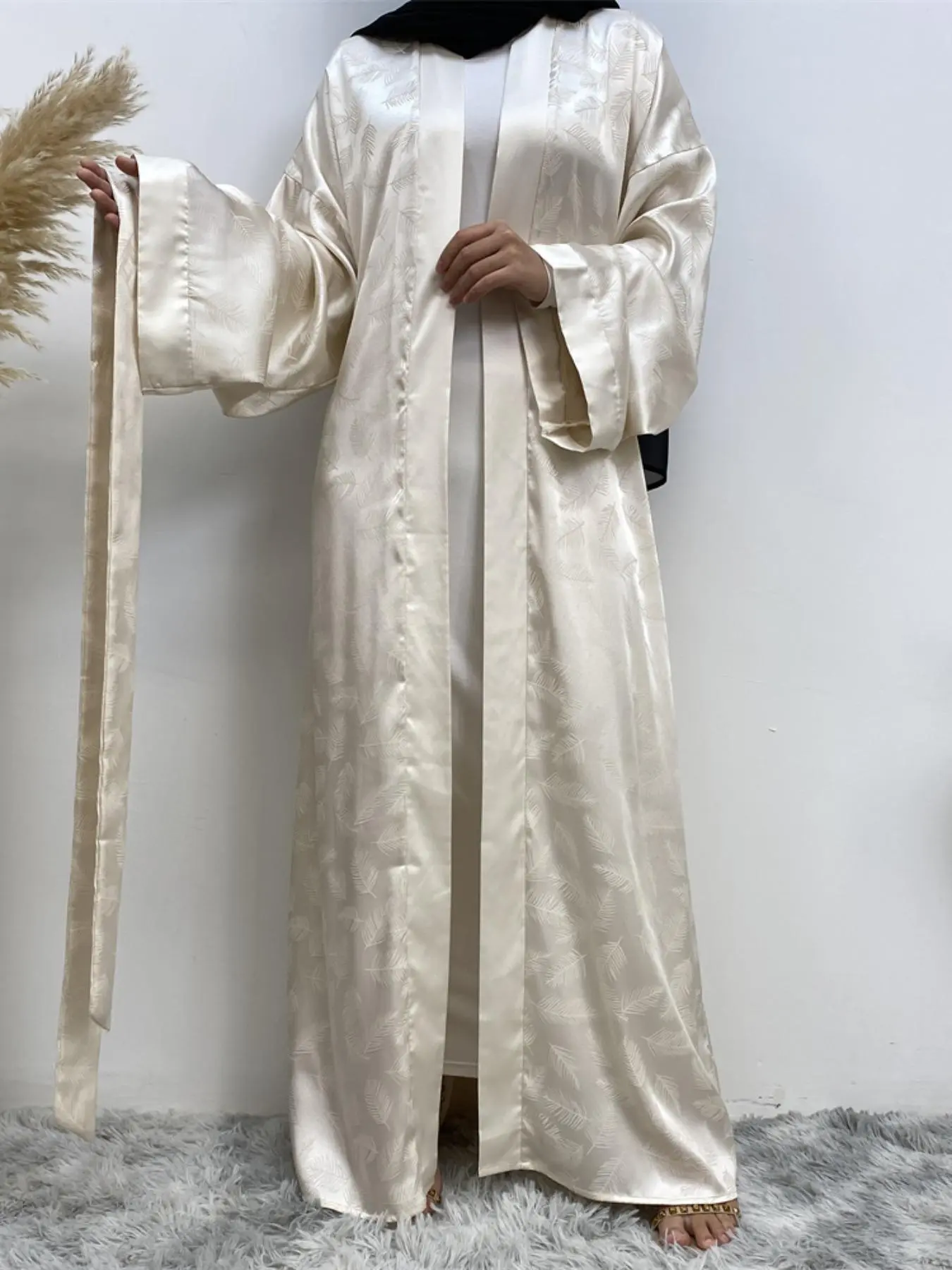 Women's Belted Drop Shoulder Open Front Lounge Robe, Elegant Comfy Long Sleeve Modest Lounge Dress for Women, Fashion Ladies Loungewear for All Seasons