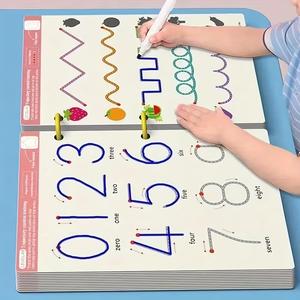 Reusable Educational Exercise Book, 1 Set 32 Pages Erasable Writing Track Board, Tracing Preschool Books, Durable Paper Material, Suitable for Control Training and Enlightenment Exercises, Visual Learning Tools, Classroom Supplies Charts