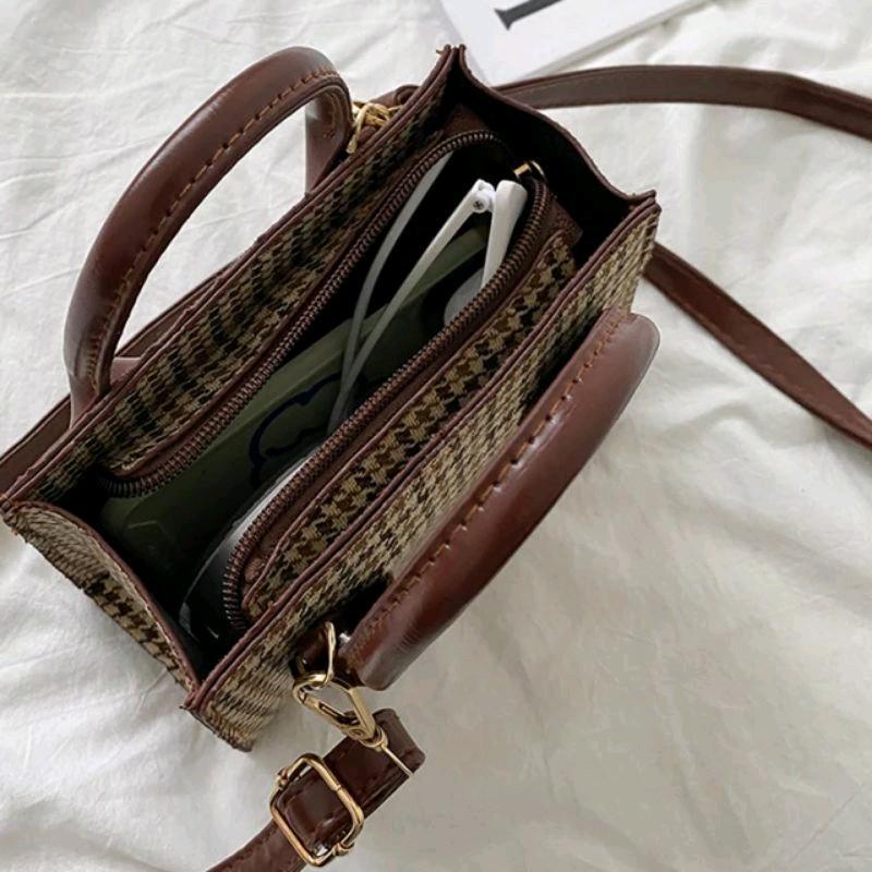 Tas Selempang Slingbag dan Handbag Wanita Terbaru Kekinian Kulit PU Kanvas Hitam 3
