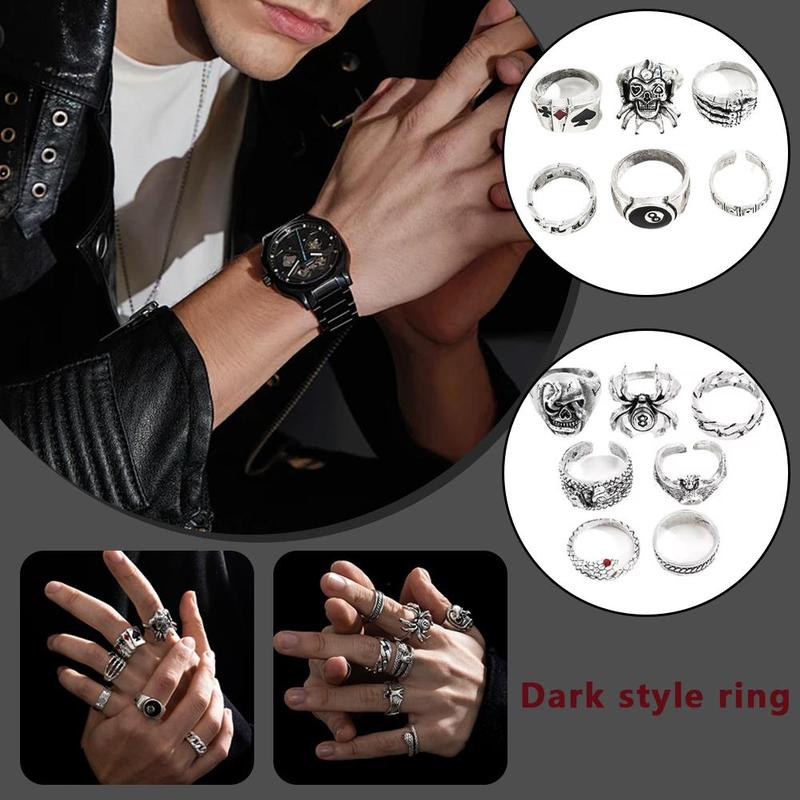 Product Introduction of 6 / 7 Chiếc Bộ Nhẫn Nhẫn Bộ Bài Poker Cỡ Lớn Phong Cách Punk Kim Loại Nặng Cho Nam Và Nữ Hình Đầu Lâu N5U2 17