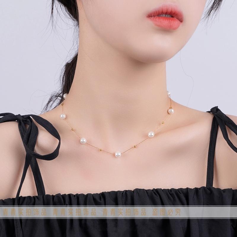 Product Introduction of 2024 [Titanium Steel Does Not Fade] Strong Light Feeling Starry Sky Shell Pearls Transfer round Beads Doudou Interval Besties Necklace Gift 15
