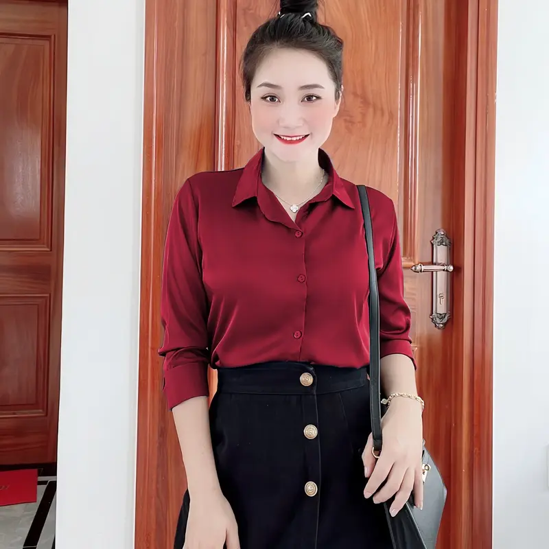 Áo sơ mi nữ lụa basic công sở tay dài, áo sơ mi nữ đẹp 2