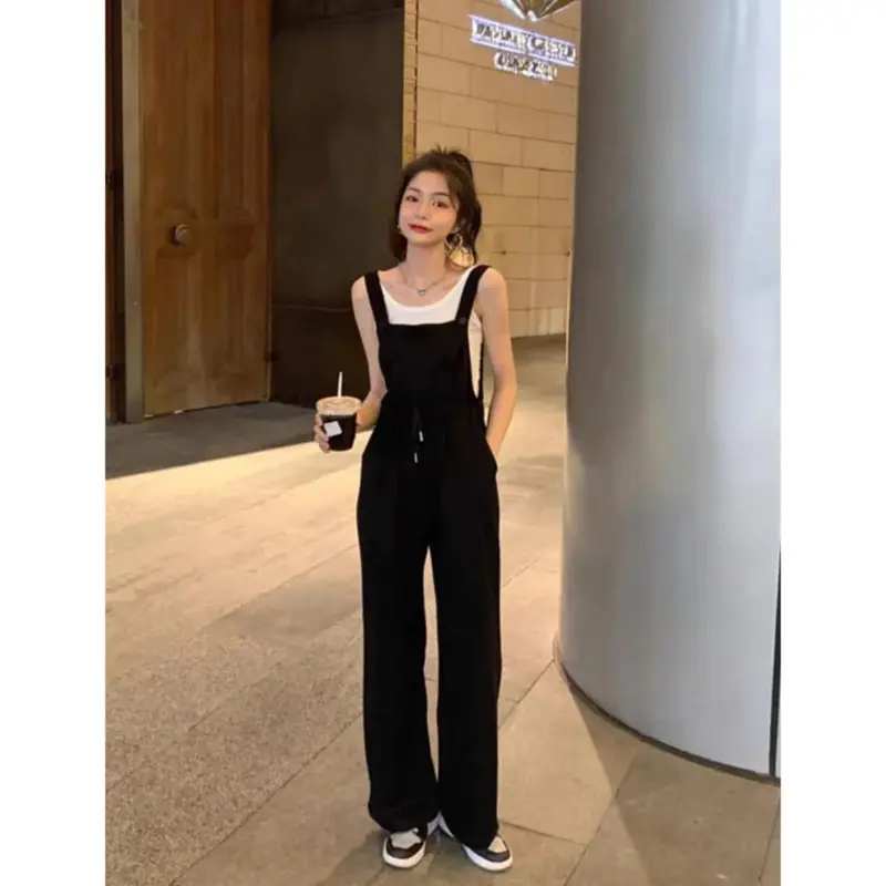 SAPAPA - Freya Overall Jumpsuit Celana Kodok Wanita Fit Casual Panjang Hitam, Abu 1