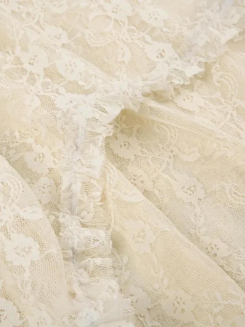 Product Introduction of Women's Floral Lace Asymmetrical Hem Skirt, Retro Frill Trim Elastic Waist Skirt for Party Holiday, Ladies Bottoms for All Seasons 9