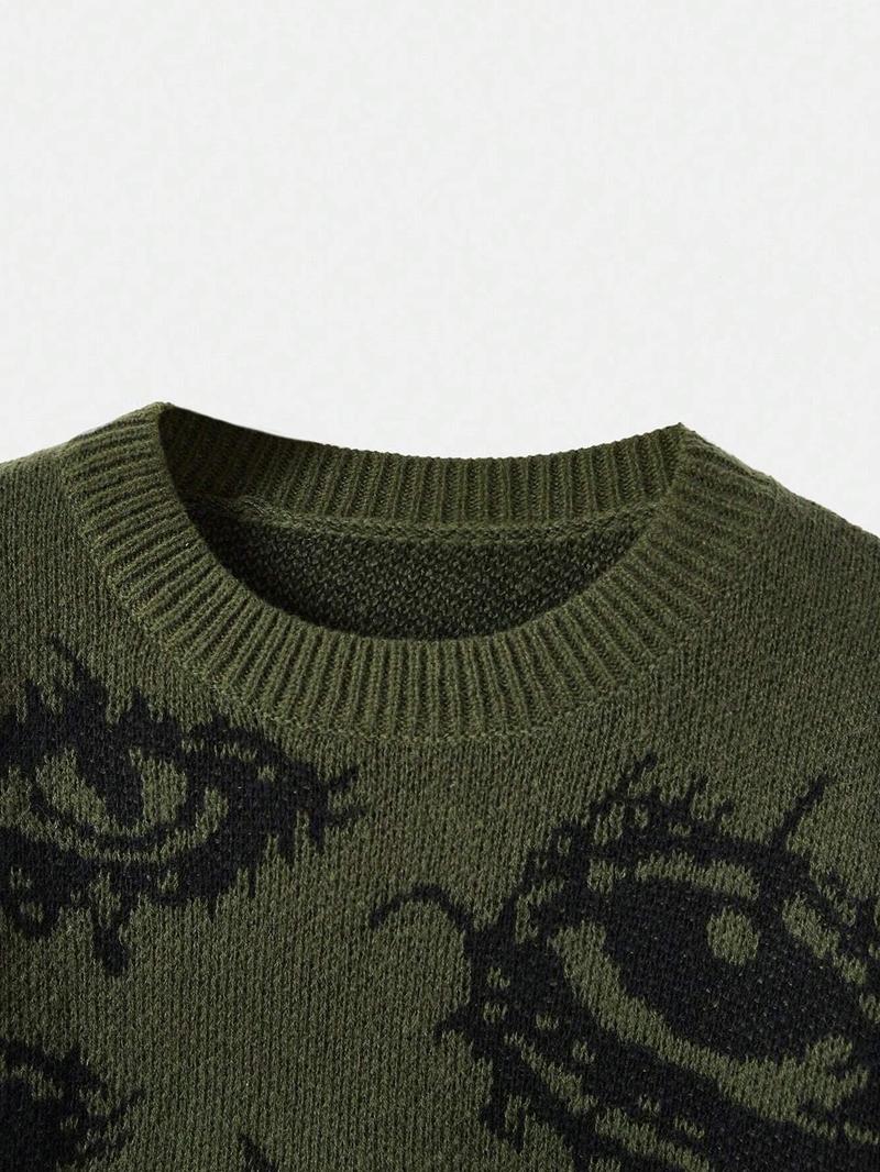 Product Introduction of Men's All Over Eye Print Drop Shoulder Sweater Pullover, Regular Fit Casual Long Sleeve Round Neck Jumper for Fall & Winter, Fashion Men's Knitwear for Daily Wear 8