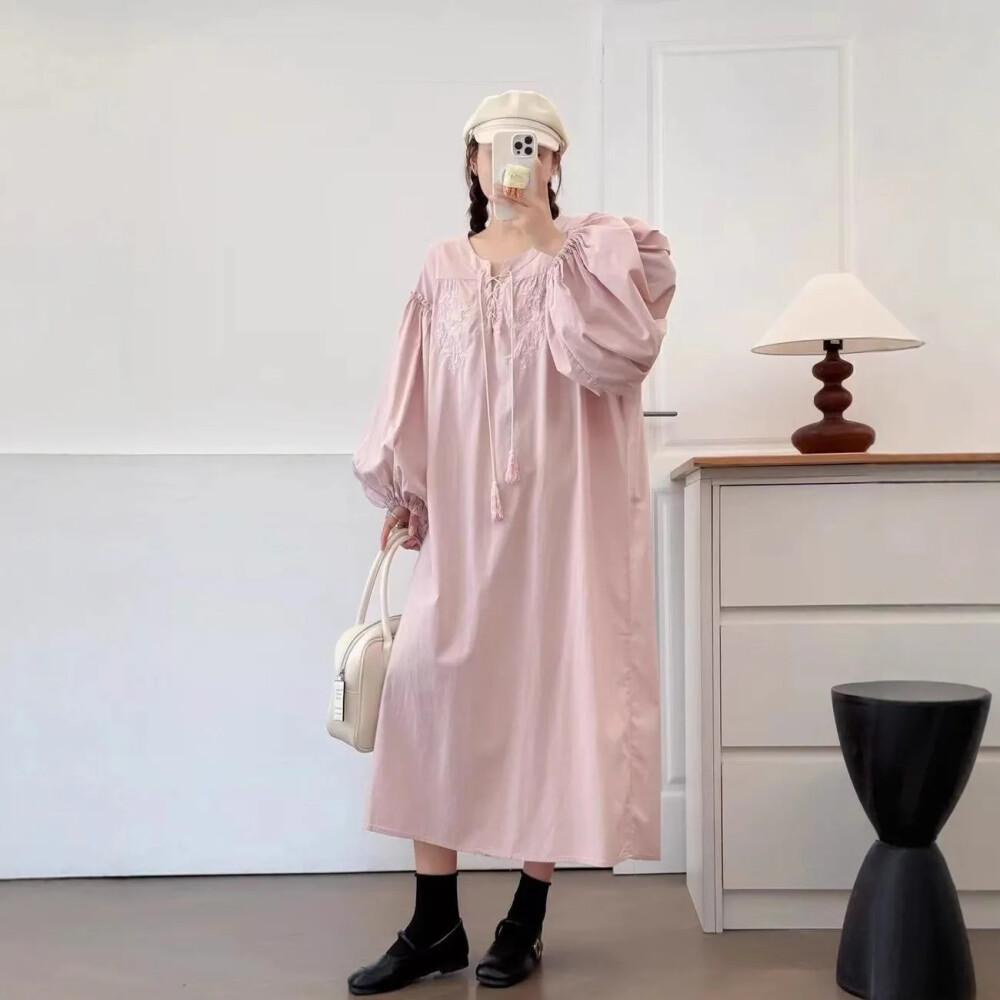 CHICMORE Gaun longgar lengan panjang dengan rok midi dan gaya anggun