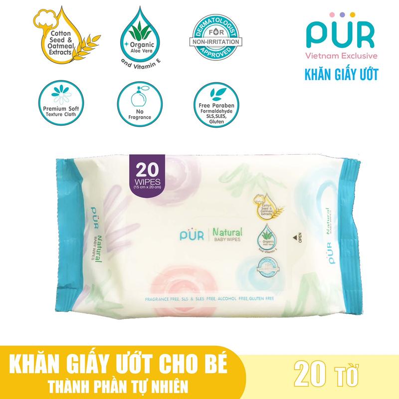 PUR -  [Lấy quà trong Live] Khăn ướt 20 tờ tặng kèm bình Comfort (60, 120, 250) 2