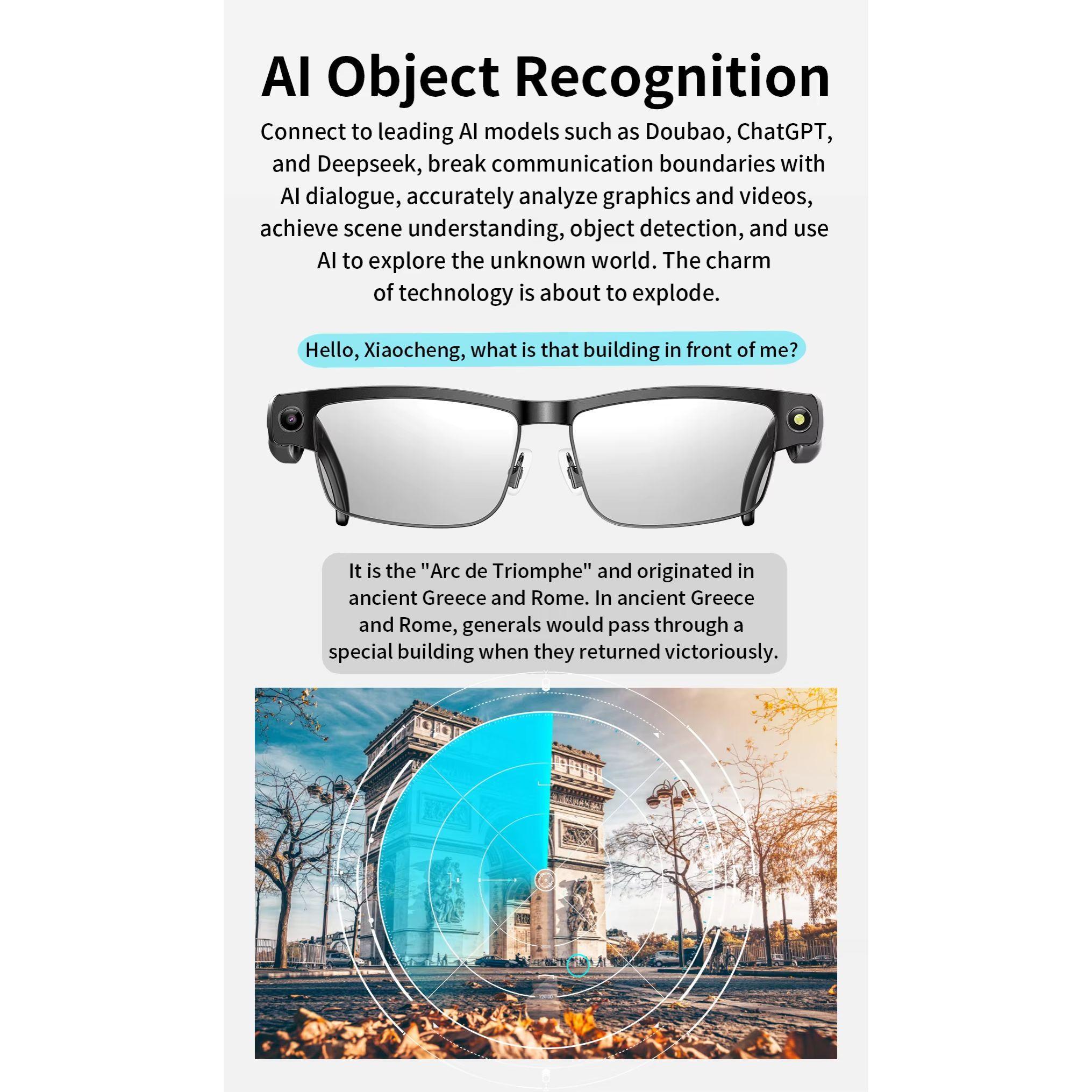 Camera Smart Glasses Photo Video Record BT Call Music Playback Smart Glasses Al Object Recognition Voice Assistant Sunglasses - Image 4