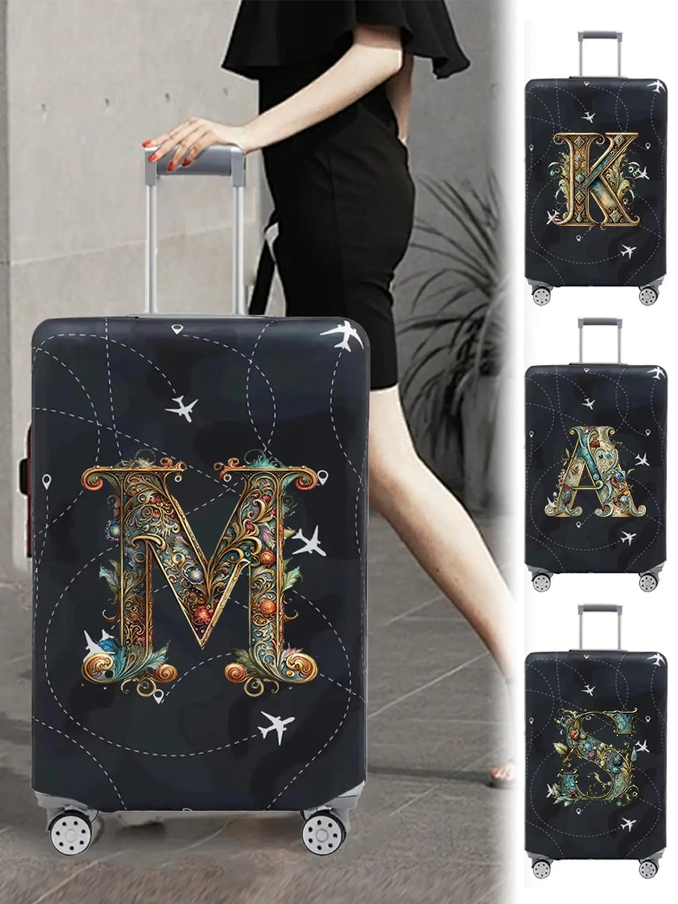 Creative Letter Pattern Luggage Cover, Stretch Luggage Protector, Baggage Dust Case Cover, Travel Organizer for 18-32 Inch Suitcase