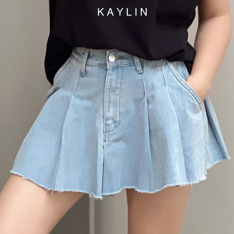 Chân váy jean xoè cắt lai trơn phong cách KAYLIN - N1992 Nữ Women Denim