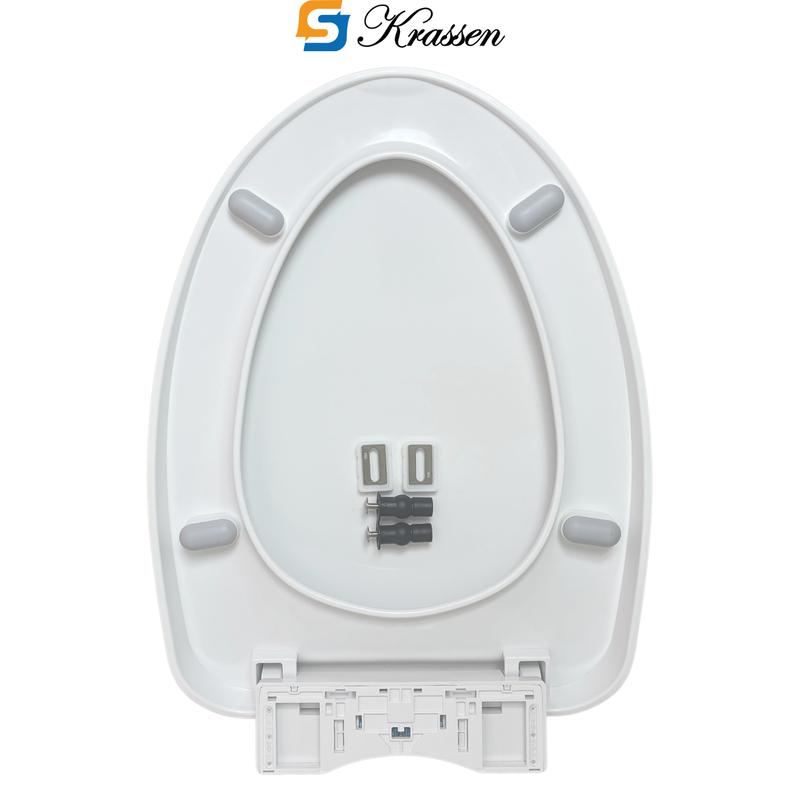 Product Introduction of <Mã KR.23> Nắp bồn cầu đóng êm KRASSEN làm từ nhựa PP cao cấp (màu Trắng sữa) hình mũi nhọn (chữ V) đa năng phù hợp với hầu hết bồn cầu một/hai khối 36