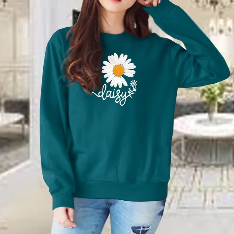 Kaos Wanita Lengan Panjang / Atasan Cewek  Babyterry Flowers Sablon 5