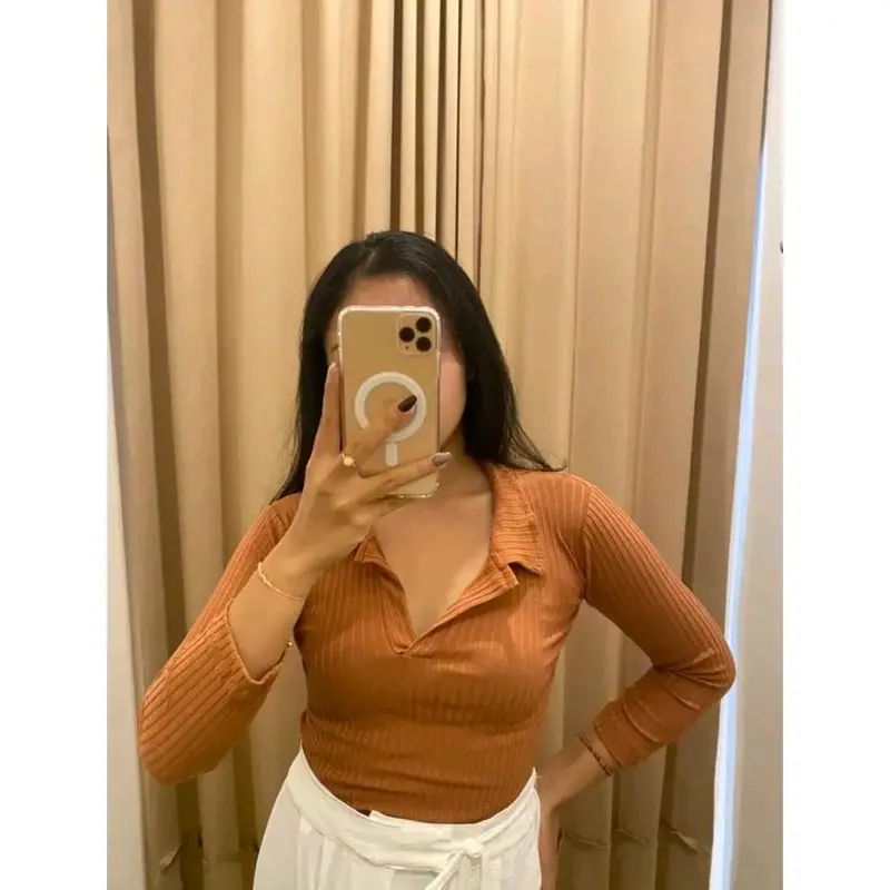 baju polo wanita/atasan rajut wanita longsleve Polos Panjang Soft Top Sweater cardigan  korea Knitwear Outer Crop Kardigan 2